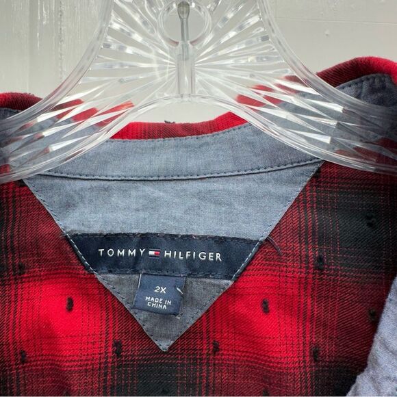 Tommy Hilfiger black red buffalo plaid long sleeve button down shirt women's 2x - Picture 5 of 5